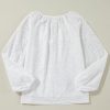 Women's White Eyelet Embroidered V Neck Puff Sleeve Blouse - Image 6