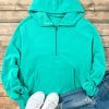 Women's Aruba Blue Fleece Lined Loose Hoodie with Half Zipper and Kangaroo Pockets - Image 8