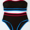 Women's Black Triple Color Trimmed High Waist Bikini Set with Unique Knot Straps - Image 12