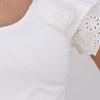 Women's White Eyelet Ruffle Sleeve Slim Fitted Top - Chic Summer Blouse - Image 23