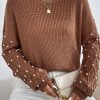 Women's Chestnut Beaded Drop Shoulder Round Neck Sweater - Image 5