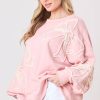 Women's Light Pink Bow Thread Embroidery Long Sleeve Sweatshirt - Image 2