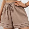 Women's Straw Yellow High Waist Casual Shorts with Textured Tiered Edge - Image 5