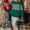 Women's Green Christmas Snowflake Dotted Print Round Neck Sweater - Cozy & Chic - Image 14