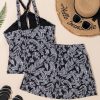 Chic Women's Black Abstract Printed Buckle Crossed Straps Skirted Tankini 2pcs Swimsuit - Image 12