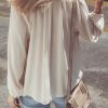 Women's Beige Floral Embroidered Textured Puff Sleeve Loose Shirt - Image 5