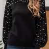 Elegant Women's Black Pearl Beaded Bishop Sleeve Sweater for Special Occasions - Image 8