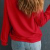 Plus Size Women's Racing Red Solid Crew Neck Drop Shoulder Sweatshirt - Image 3