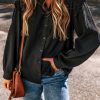 Women's Black Textured Ruffled Trim Buttoned Loose Fit Shirt - Image 5