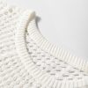 Women's White Stripe Hollow-out Openwork Knit Puff Sleeve Sweater - Image 8