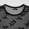 Women's Black Sheer Mesh Long Sleeve Top with Charming Bow Pattern - Image 9