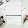 Women's White Colorblock Striped Half Sleeve Drop Shoulder Sweater - Image 8