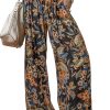 Women's Multicolour Floral Shirred High Waist Wide Leg Pants with Adjustable Tie - Image 15