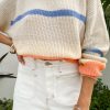 Women's Cozy Beige Colorblock Striped Drop Shoulder Sweater - Image 2