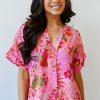 Women's Rose Jungle Floral Print Notch V Neck Blouse - Image 6