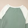 Women's Mint Green Ribbed Colorblock Patchwork Raglan Long Sleeve Top - Image 7