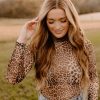 Women's Brown Leopard Smocked Neck Mesh Long Sleeve Bodysuit - Chic & Trendy - Image 4