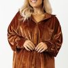 Women's Chestnut Plus Size Velvet Drop Shoulder Shirt with Chest Pocket - Image 4