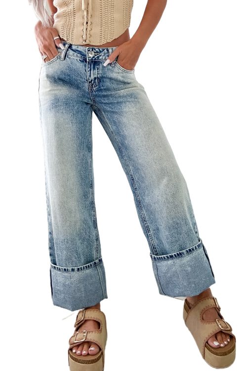 Women's Myosotis High Rise Button Zip Fly Medium Wash Jeans - Casual Wide Leg Denim