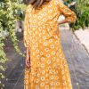 Yellow Flower Print Maxi Dress with Button Detailing and Collared Neckline - Image 6