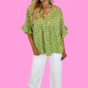 Women's Green Floral Print Ruffle Sleeve V Neck Blouse - Lightweight Summer Top - Image 3