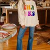 Thanks Chenille Embroidered Graphic Apricot Sweatshirt - Image 5