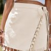 Women's Apricot Tassel Trim Wrap Knot Side Bohemian Mini Skort for Summer - Image 5