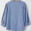 Chic Myosotis Denim Bow Tie Puff Sleeve Top with Pintuck Details - Image 4