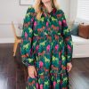 Women's Green Horse Printed Plus Size Midi Dress with Long Sleeves - Image 3