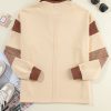 Women's Light French Beige Striped Colorblock Patchwork Collar Sweatshirt - Image 4