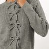 Women's Philippine Gray Ribbed Knit Bow Front Buttoned Cardigan - Elegant and Cozy - Image 2