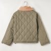 Women's Jungle Green Quilted Puffer Jacket with Teddy Collar and Flap Pockets - Image 9