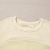 Women's Beige Thermal Knit Patchwork Long Sleeve Top with Exposed Seams - Image 6