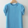 Women's Light Blue Bubble Sleeve Solid Color Elegant T-Shirt for Casual Wear - Image 7