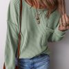 Women's Clearly Aqua Solid Color Corded Drop Shoulder Long Sleeve Top - Image 3