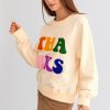 Thanks Chenille Embroidered Graphic Apricot Sweatshirt - Image 9