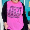 Bright Pink Checker MAMA Letter Printed Graphic Plus Size T-Shirt for Women - Image 3