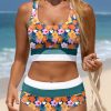 Women's Green Floral Print 2-Piece Bikini - Racerback Cutout High Waist Swimsuit - Image 8