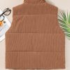 Women's Coffee Corduroy Stand Neck Zip Puffer Vest - Image 7