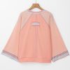 Women's Grapefruit Orange Waffle Knit Wide Bracelet Sleeve Raglan Top - Image 4