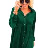 Elegant Green Long Sleeve Ruffle Velvet Button Up Mini Dress - Image 17