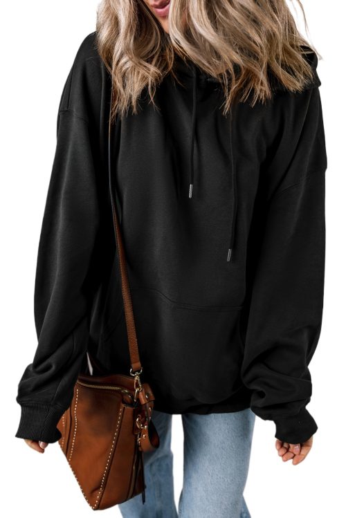 Women's Black Fleece Lined Kangaroo Pocket Hoodie