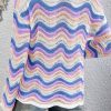 Women's Purple Stripe Wavy Pointelle Knit Drop Shoulder Sweater - Image 2