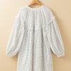 Women's White Stripe Checkered Frilled V Neck Bracelet Sleeve Babydoll Dress - Image 6