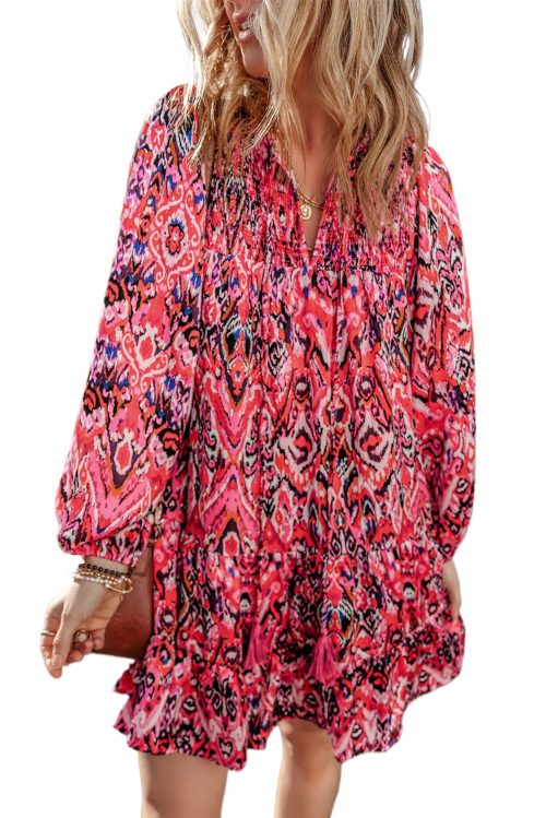 Rose Rose Free-Spirited Abstract Printed Long Sleeve Ruffled Mini Dress