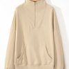 Women's Smoke Gray Zip-up Stand Neck Kangaroo Pocket Sweatshirt - Image 7