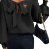 Women's Black Lantern Sleeve V Neck Knot Back Sweater - Image 2