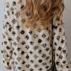 Women's White Bubble Sleeve Split Neck Printed Blouse - Image 2