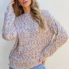 Women's White Confetti Knit Popcorn Sweater Top - Image 7