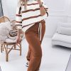 Women's Brown Stripe Striped Drop Shoulder Pullover and Jogger Pants Set - Casual Two Piece Outfit - Image 5